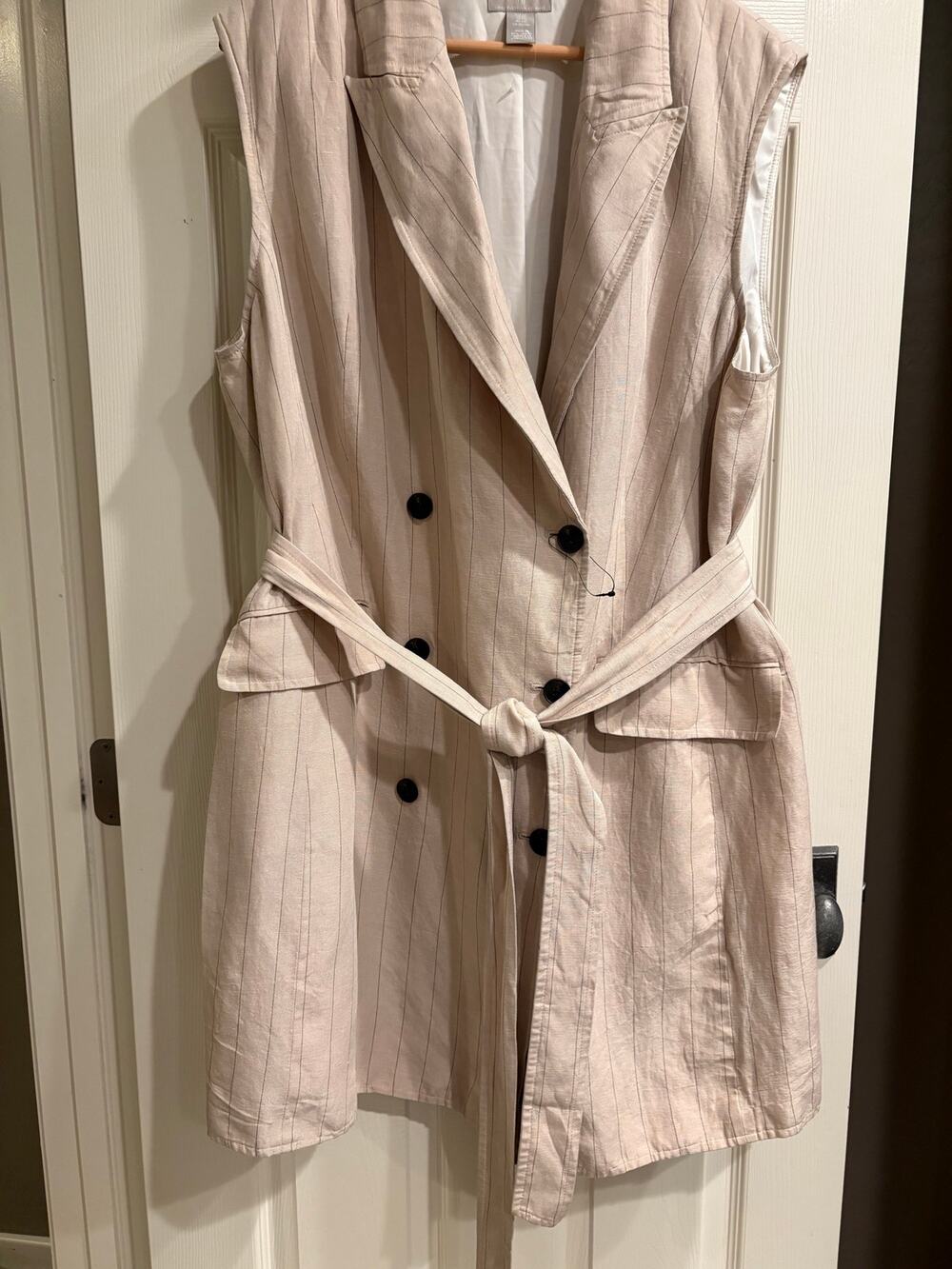 H&M Tan Pinstripe Pea Coat Dress Size XXL Linen Striped Mini Business Academia